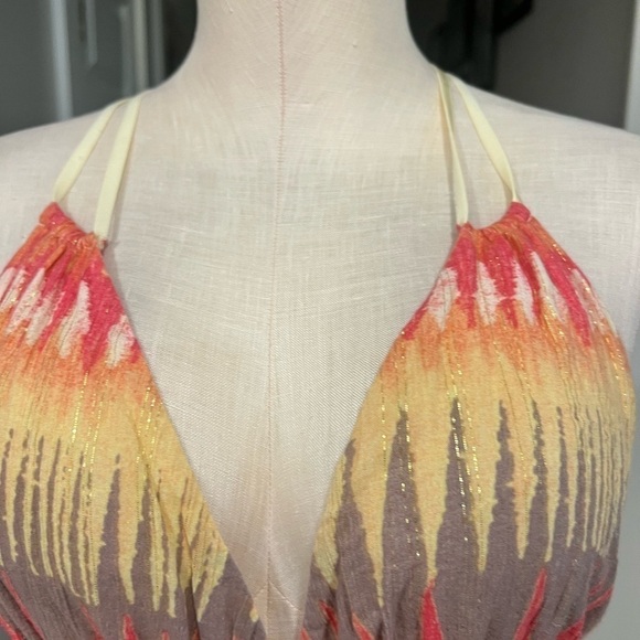 FREE PEOPLE Orange tones smock stretch waist mini dress with thin straps - Picture 10 of 15